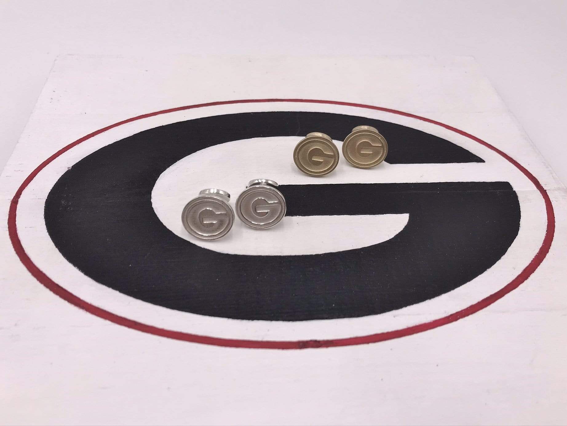 Rye Garnets Cuff Links,  Georgia Bulldogs Cuff Links, Green Bay Packers Cuff Links, Grambling State University Tigers Cuff Links, Greenwood Eagles Cuff Links