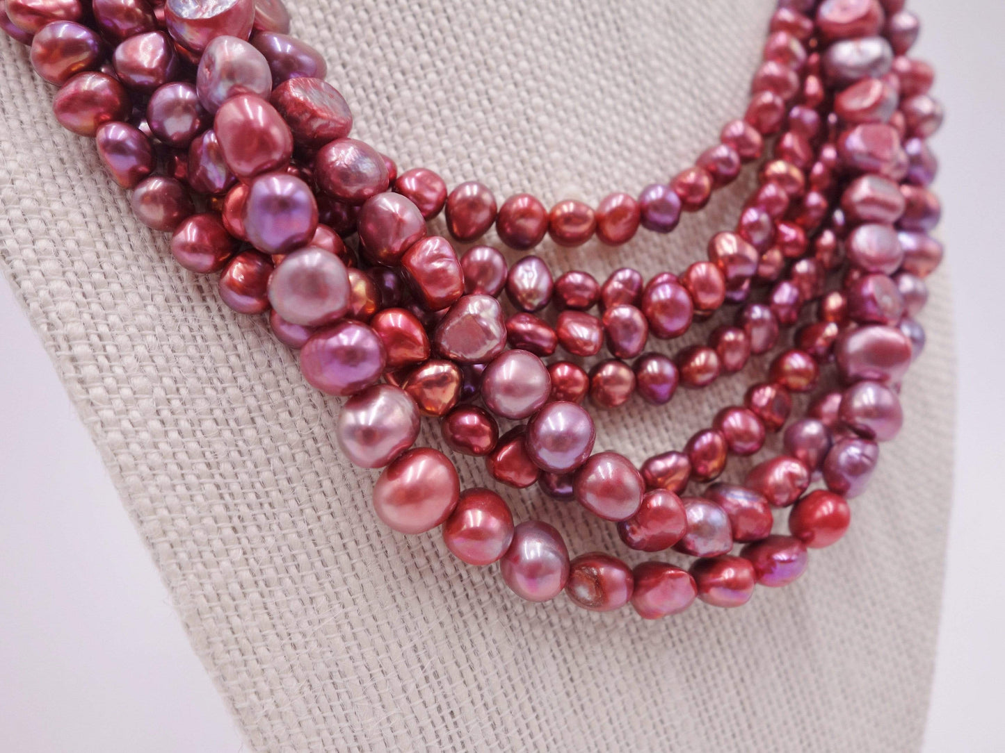 Multi Strand Pink Pearl Necklace