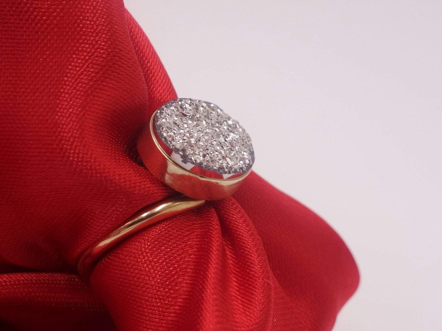 Platinum Coated Druzy Ring set in Gold