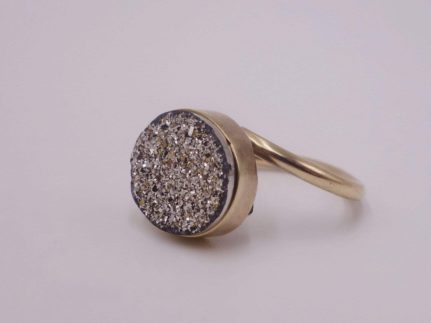 Platinum Coated Druzy Ring set in Gold