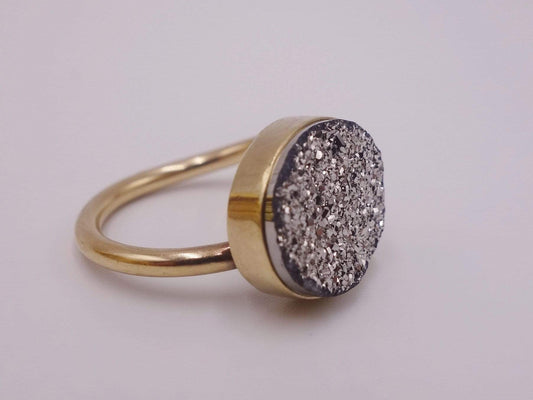 Platinum Coated Druzy Ring set in Gold