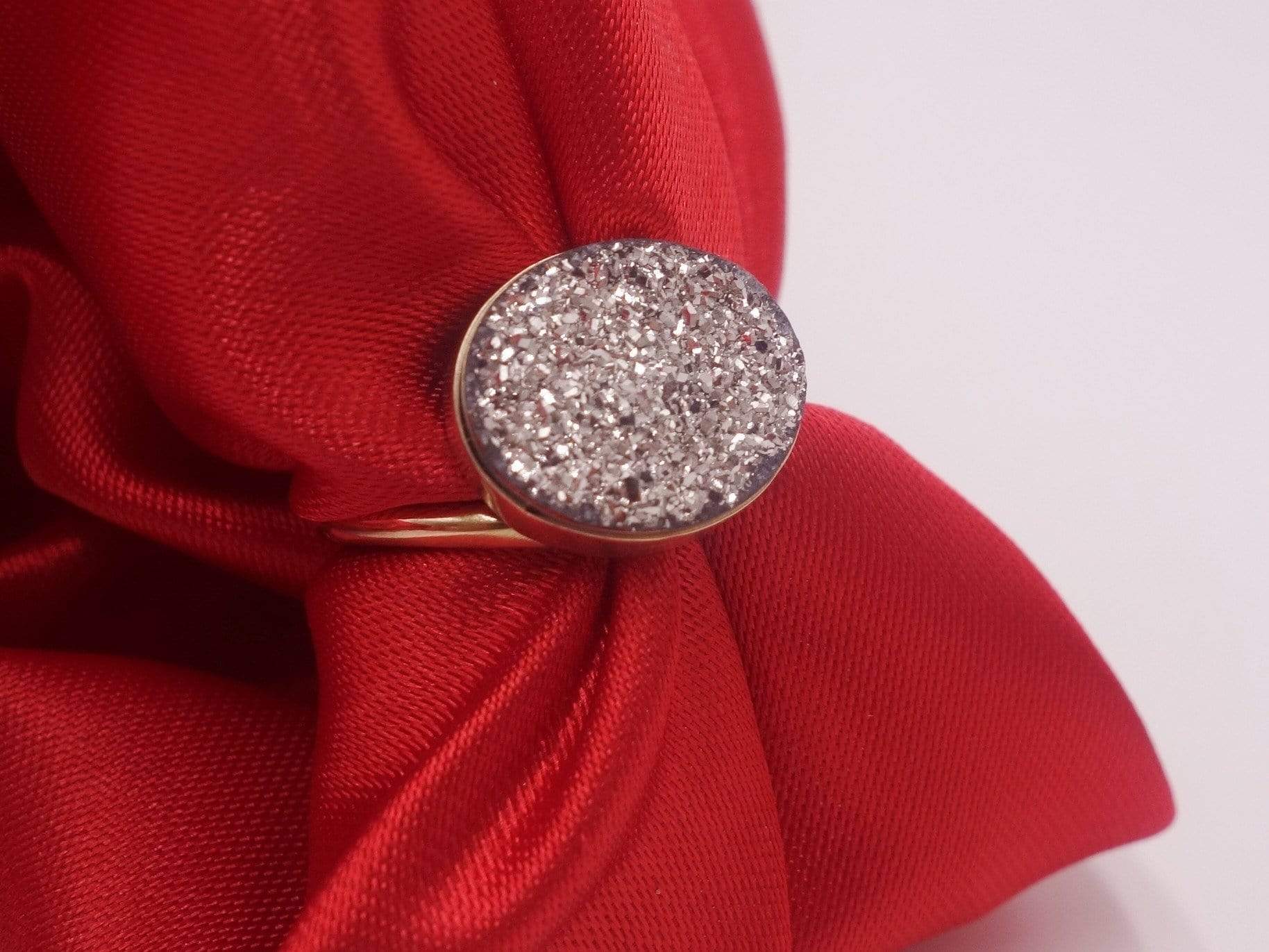 Platinum Coated Druzy Ring set in Gold