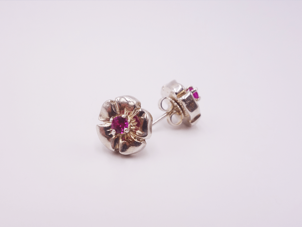 Ruby Sterling Flower Earrings