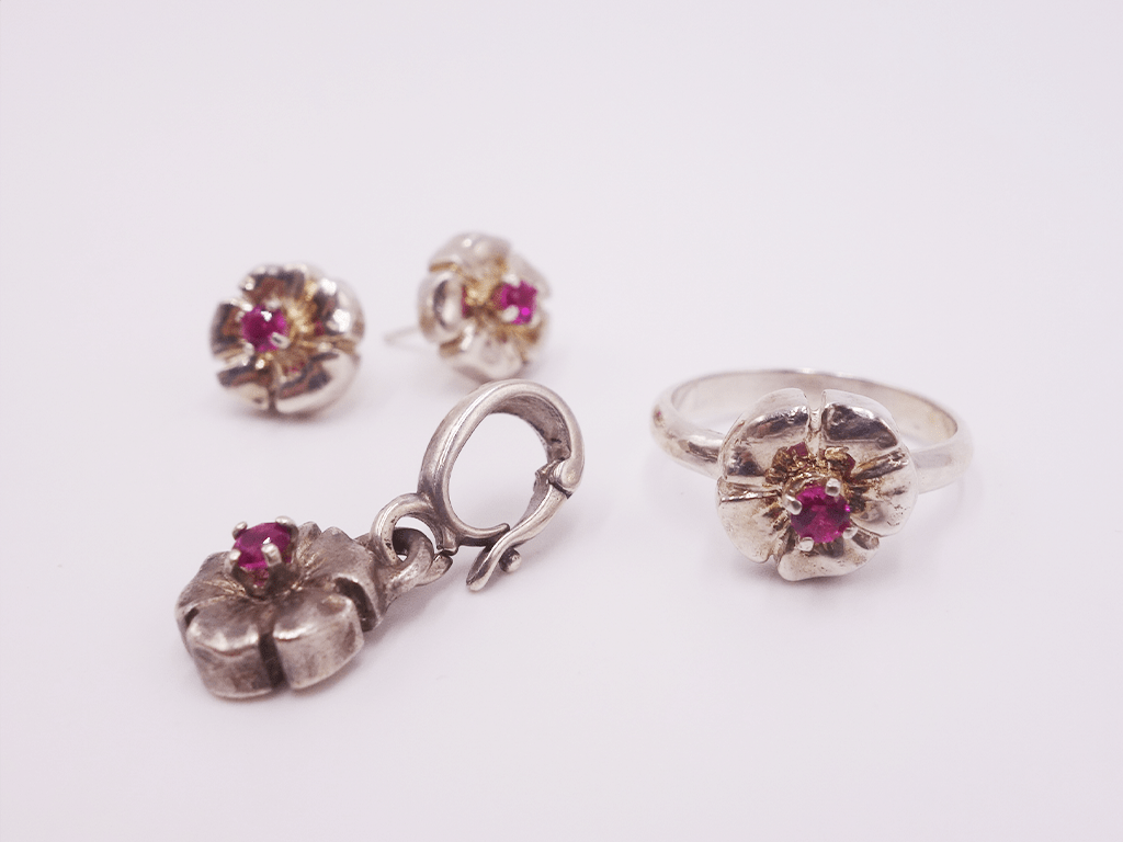 Ruby Sterling Flower Earrings