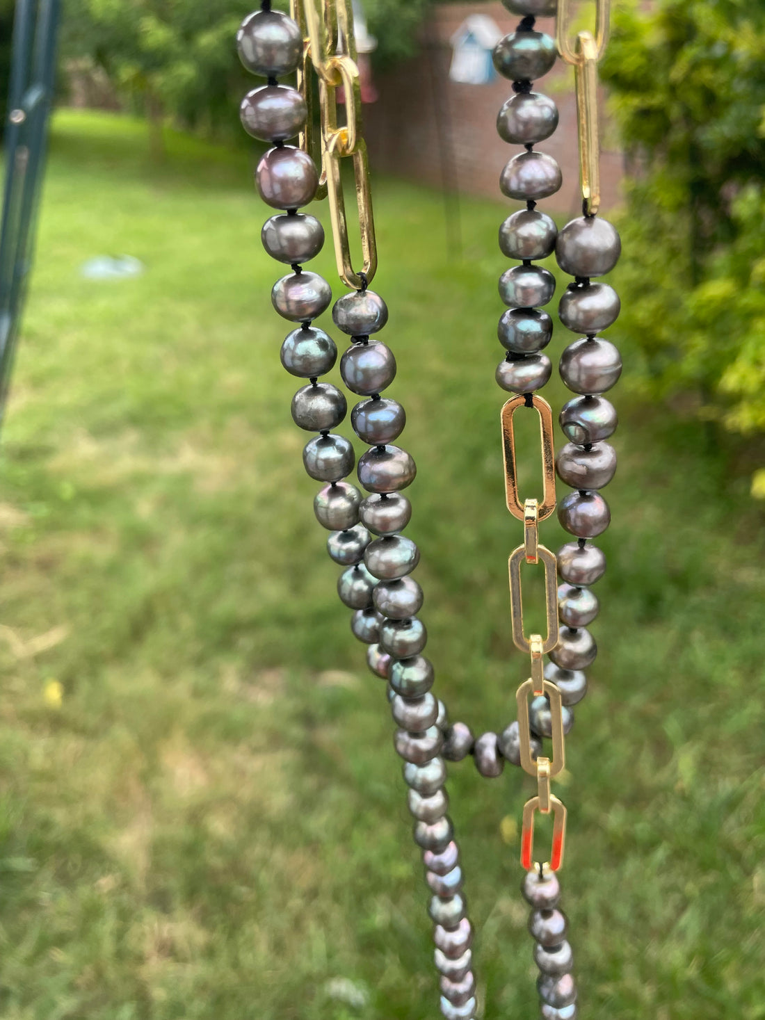 Black Pearl, 18 karat gold vermeil wrap necklace