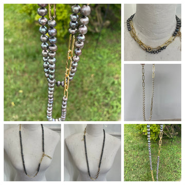 Black Pearl, 18 karat gold vermeil wrap necklace