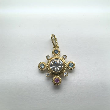 Timeless 18kt Gold cross with Stunning Diamond and sapphires
