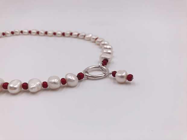 Beaded Antique Pearls with Red Crystal Twist