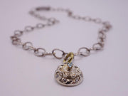 Silver Flower with Blue Topaz Center with Diamonds
