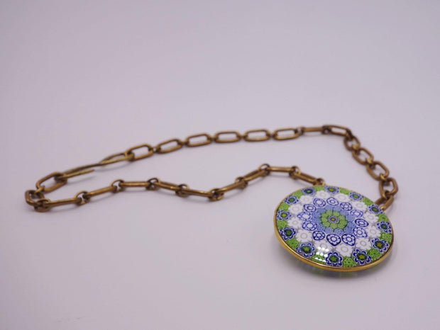 Antique adjustable choker necklace, enameled center with a gold plated chain