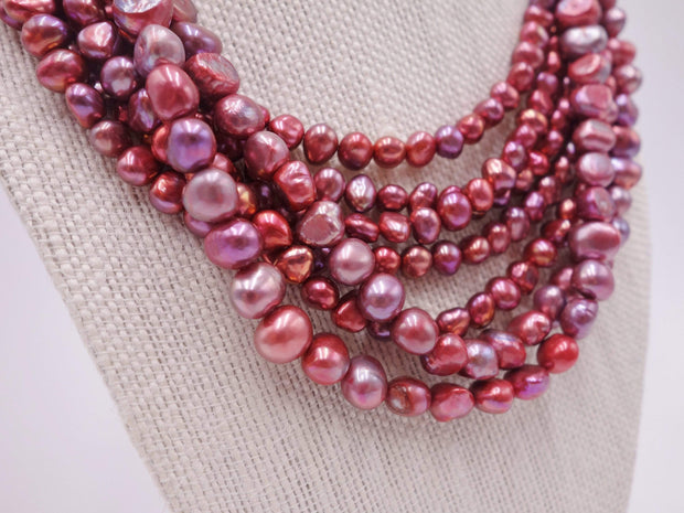 Multi Strand Pink Pearl Necklace