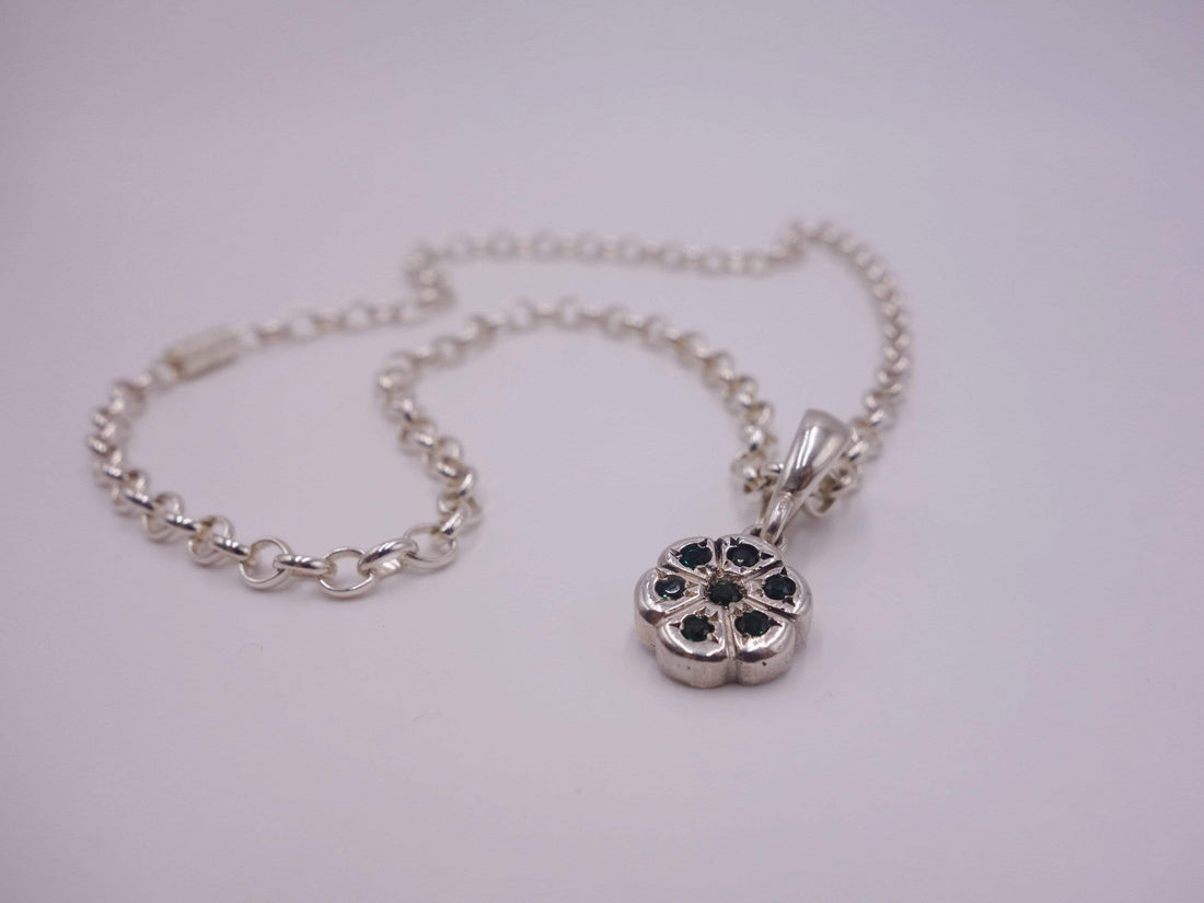 Green Sapphire Silver Flower Pendant