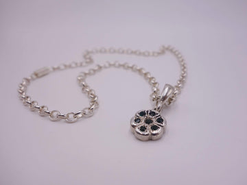 Green Sapphire Silver Flower Pendant