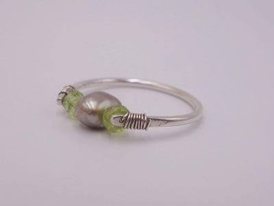 Silver and Green Pearl Ring