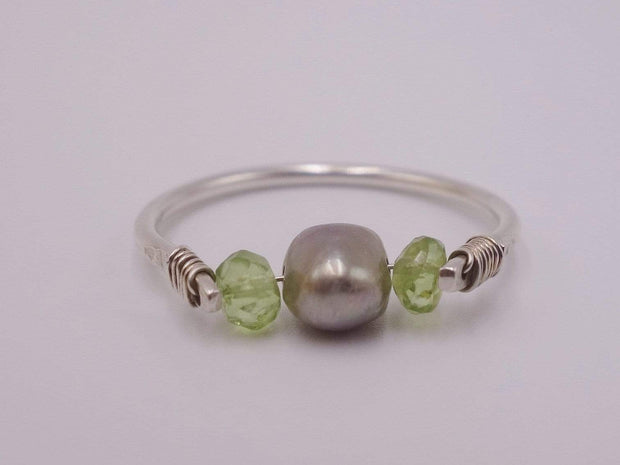 Silver and Green Pearl Ring