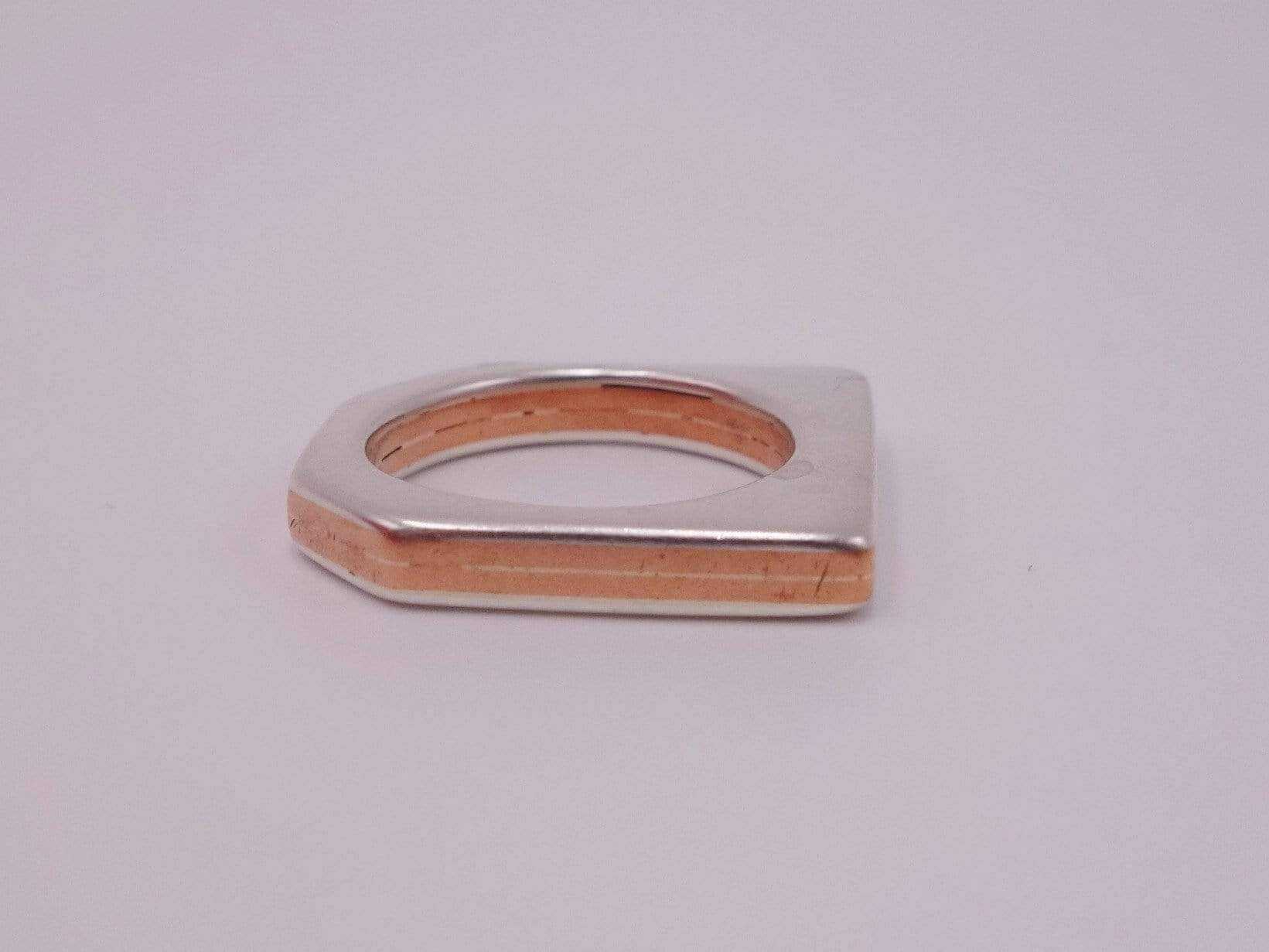 Copper Encased in Silver Carved Ring