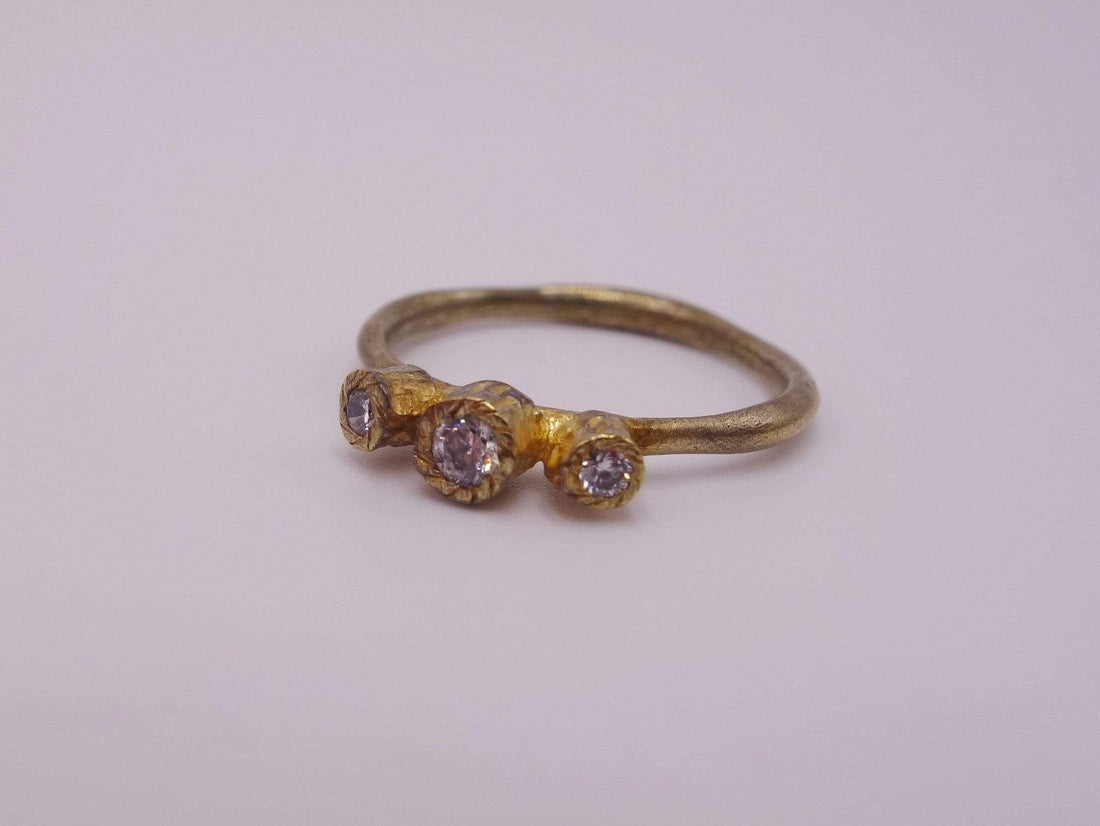 Three Tiered Gold Plated Cluster Ring with Diamonds