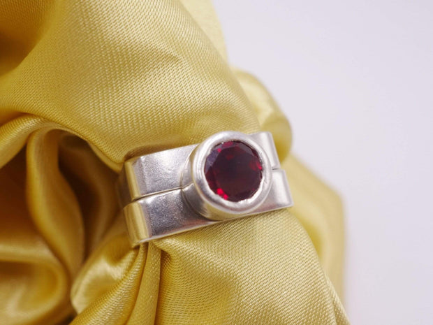 Square Sterling Ring with Rubellite