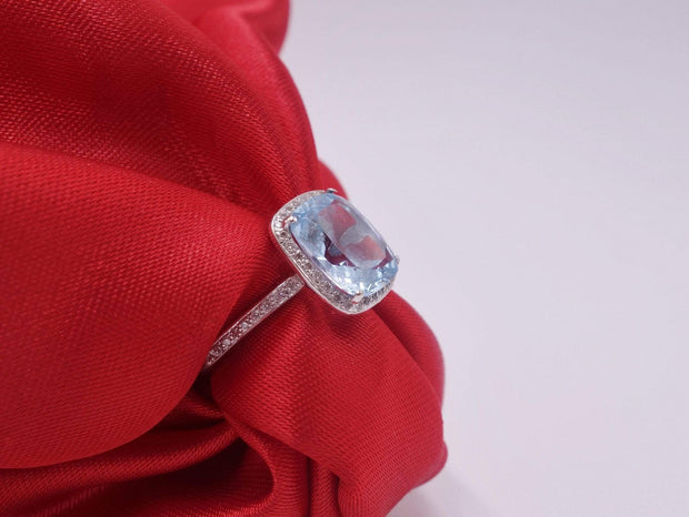 White Gold Aquamarine Ring with Pave Diamonds