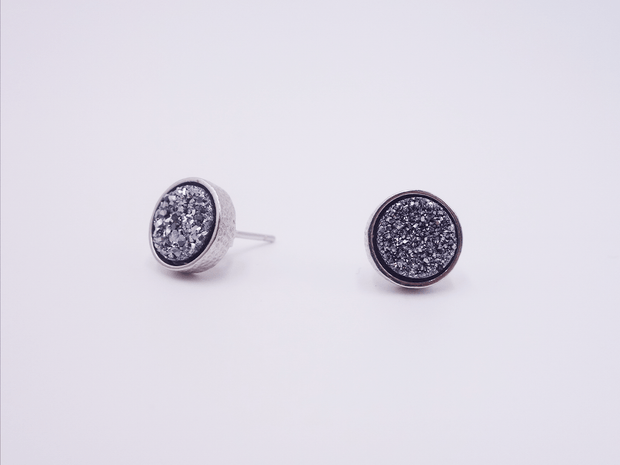Silver Stud Druzy Earrings