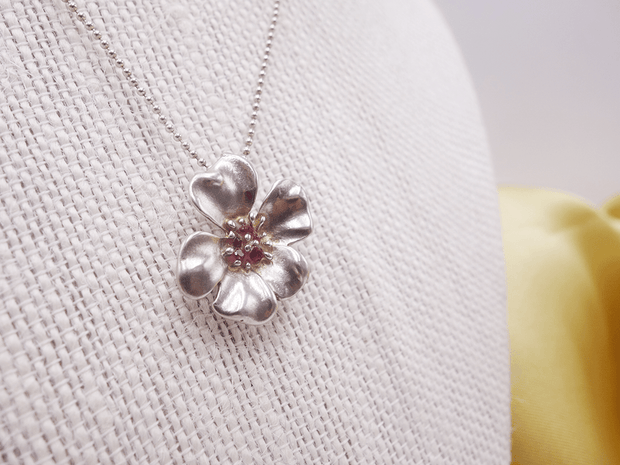 Silver Flower with Red Sparkle
