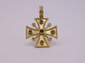 Gold Cross necklace pendant with diamonds, sapphires and a ruby