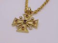 Gold Cross necklace pendant with diamonds, sapphires and a ruby